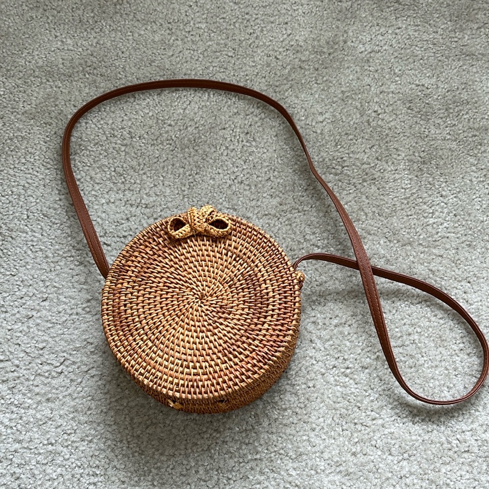 Tan and Brown Crossbody Bag with Woven Design